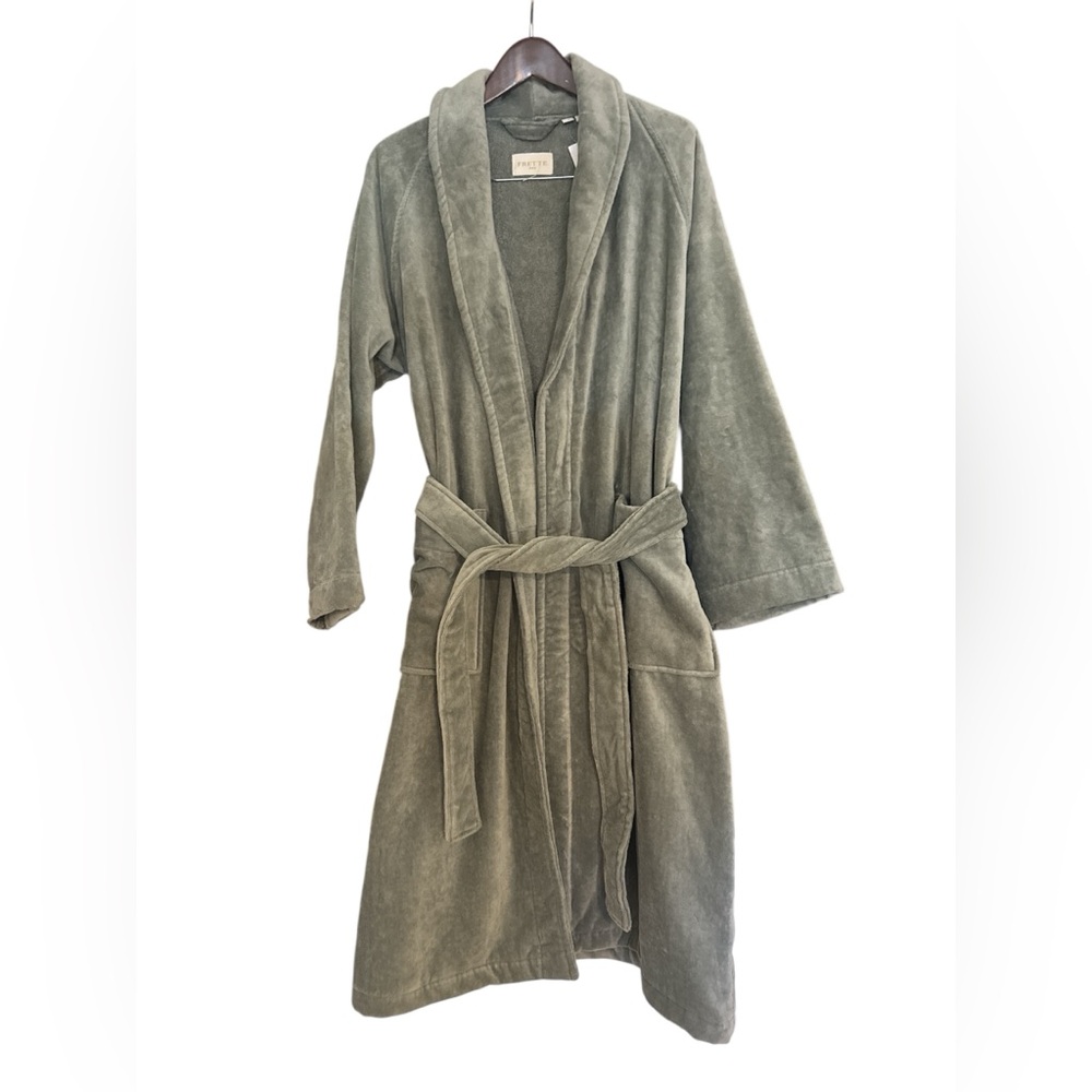 Frette-Velour Cotton Terry Bath Robe Shawl Collar in Grey